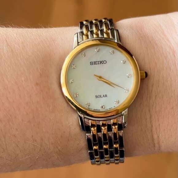 Seiko Solar Diamond two-tone mother-of-pearl women's watch, SUP398 - Picture 9 of 9